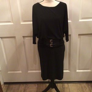 ADRIANA PATTELL BLACK POLY DRESS & CUMMERBUND